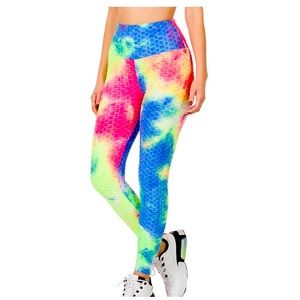 - Fuchsia & Blue Tie-Dye Honeycomb High-Waist Leggings